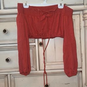 scrunched, burnt orange crop top
